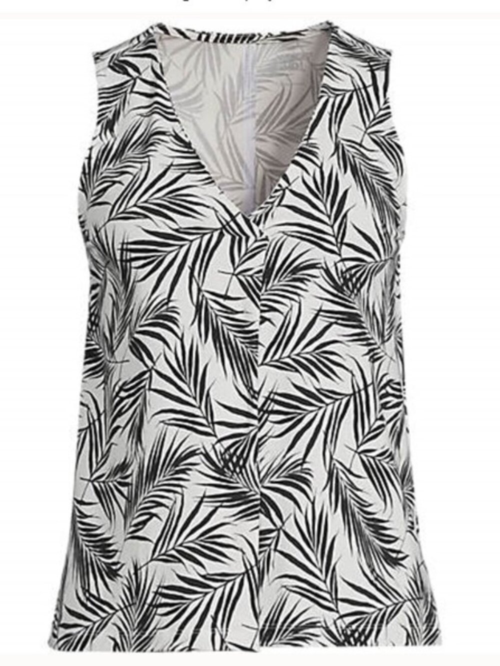 Lands' End Small TALL Jersey Pleat Tank - Ivory/black Palm